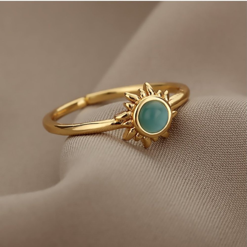 * NEW Vintage Opal Stainless Steel Sun open rings - Picture 1 of 5
